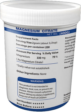 RUNMAG Poudre de Citrate de Magnésium 400g avec cuillère et mélange dans un verre