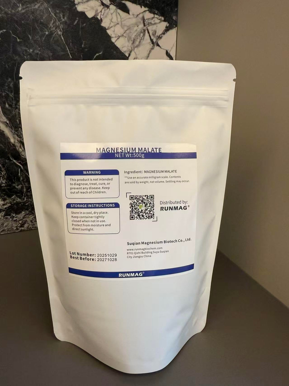 RUNMAG Poudre de Malate de Magnésium 500g en poudre dans un verre