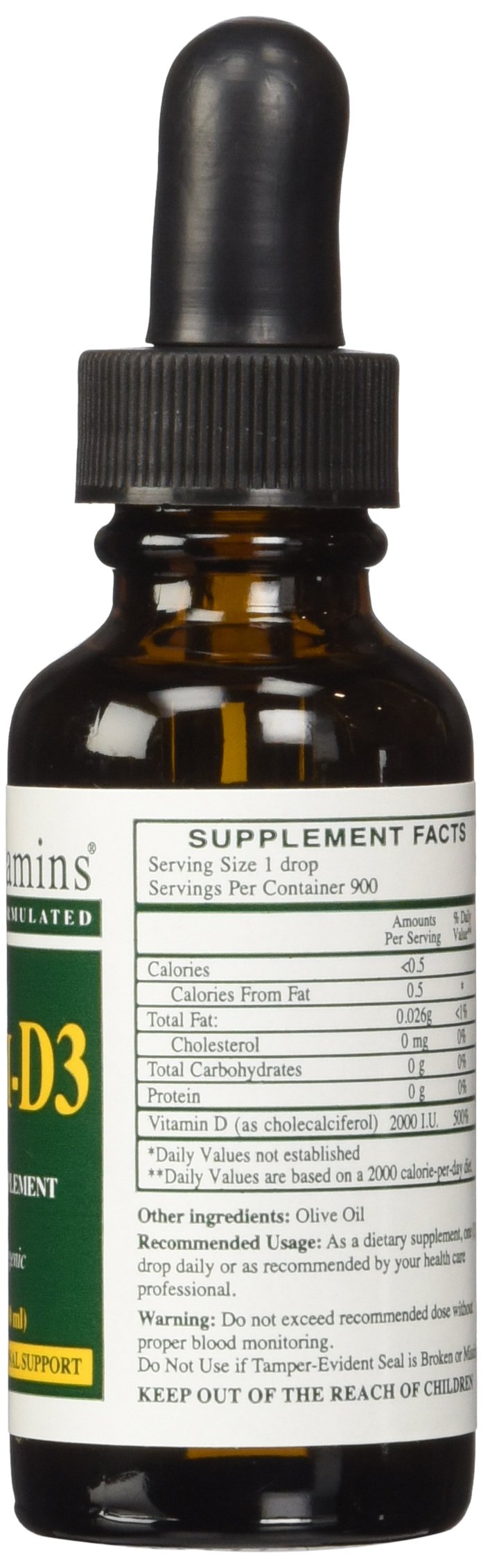 Rx Vitamins Liqui-D3 2000 IU vue arrière du flacon