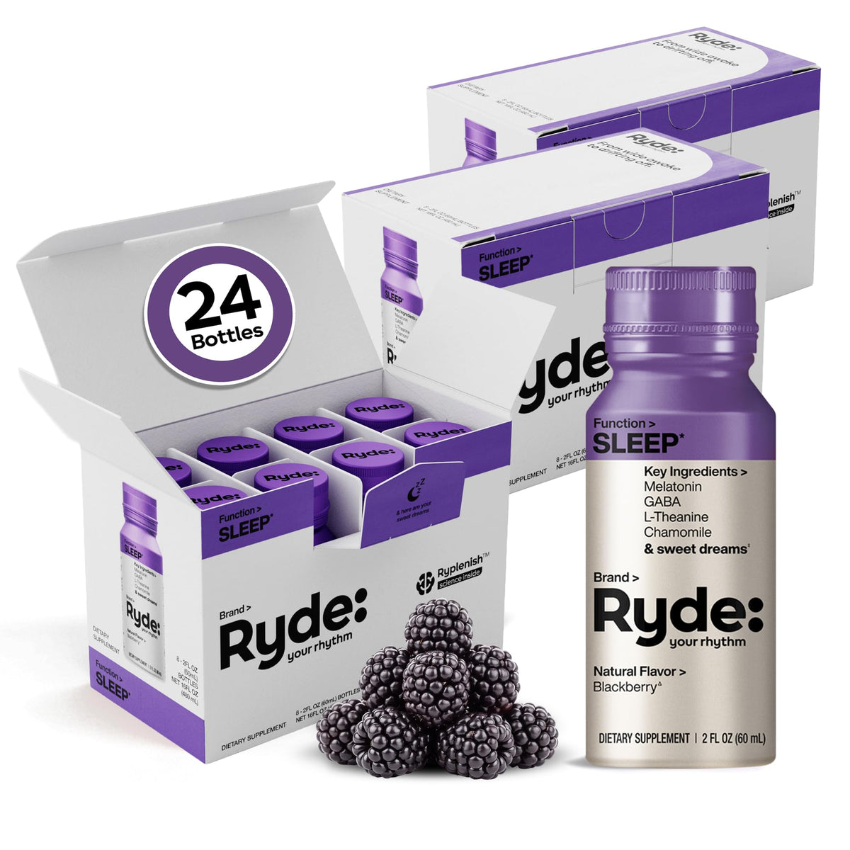 RYDE Sleep Shot pack de 24 flacons saveur mûre