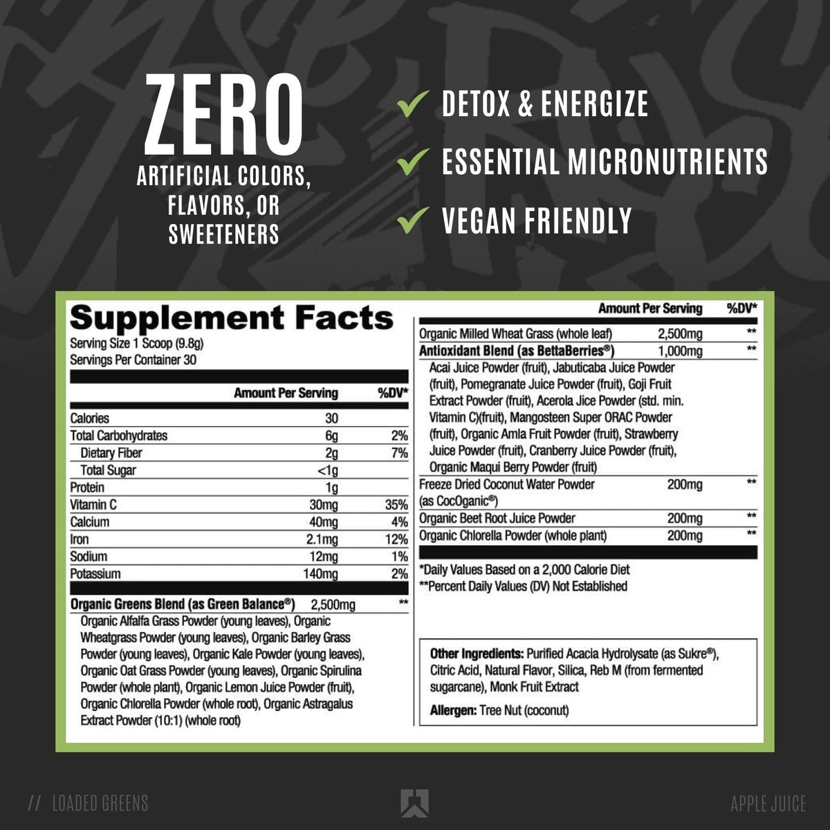 RYSE Loaded Greens Poudre Superaliment, emballage et dimensions