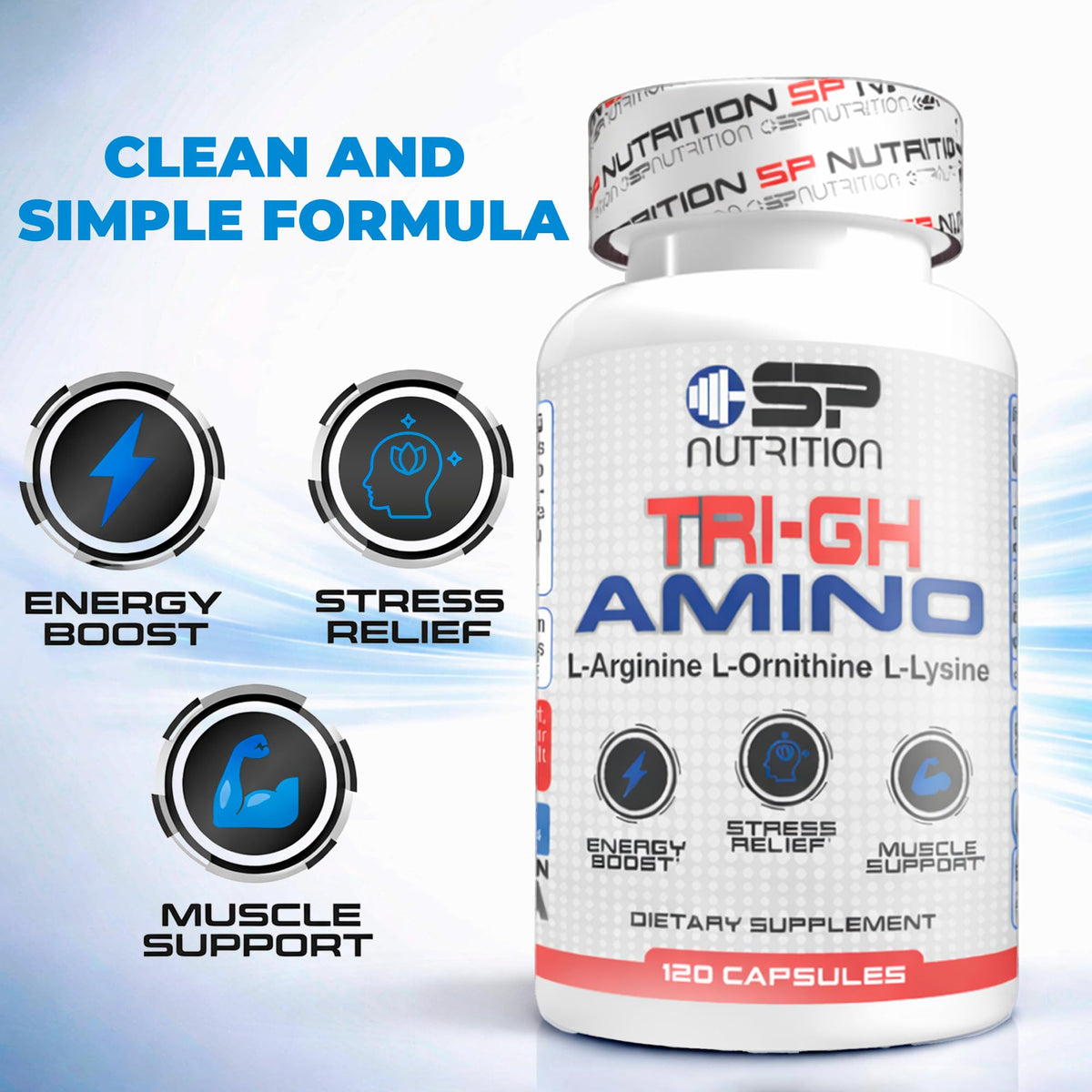 S Nutrition Tri-GH Amino Complex 120 Capsules, vue de côté