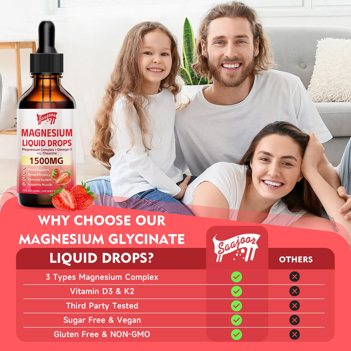 Saajoor Gouttes de Magnésium Glycinate 1500mg, vue de côté