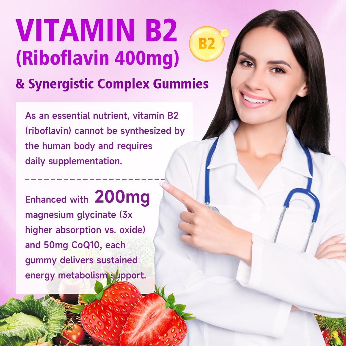 Saajoor Gummies de Vitamine B2 400 mg étiquette et informations nutritionnelles