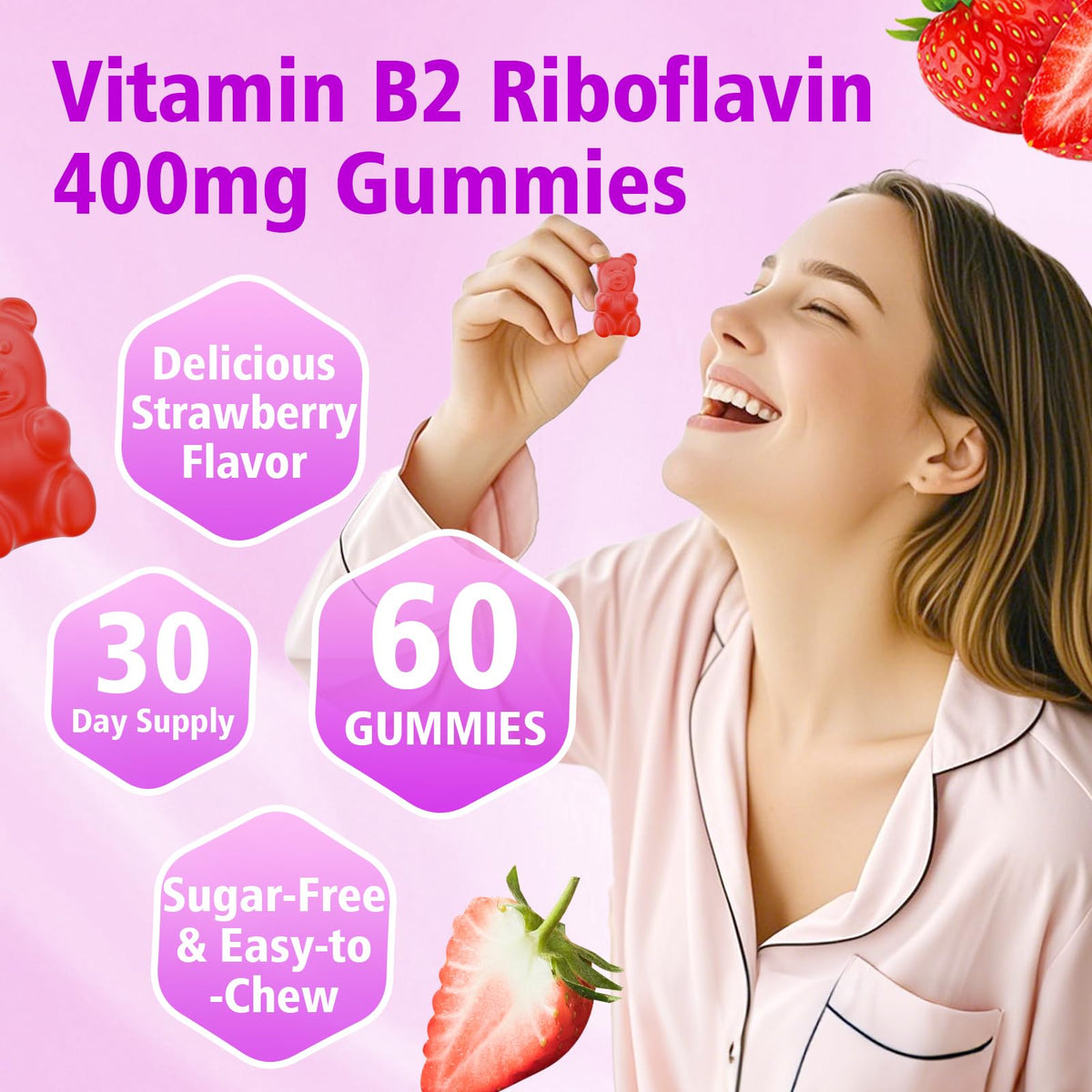 Saajoor Gummies de Vitamine B2 400 mg pot ouvert avec gummies