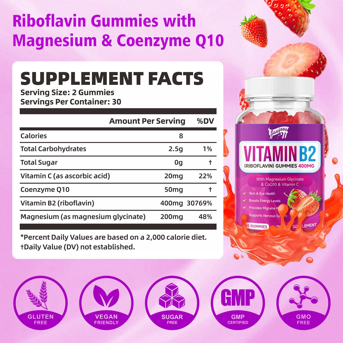 Saajoor Gummies de Vitamine B2 400 mg vue de côté