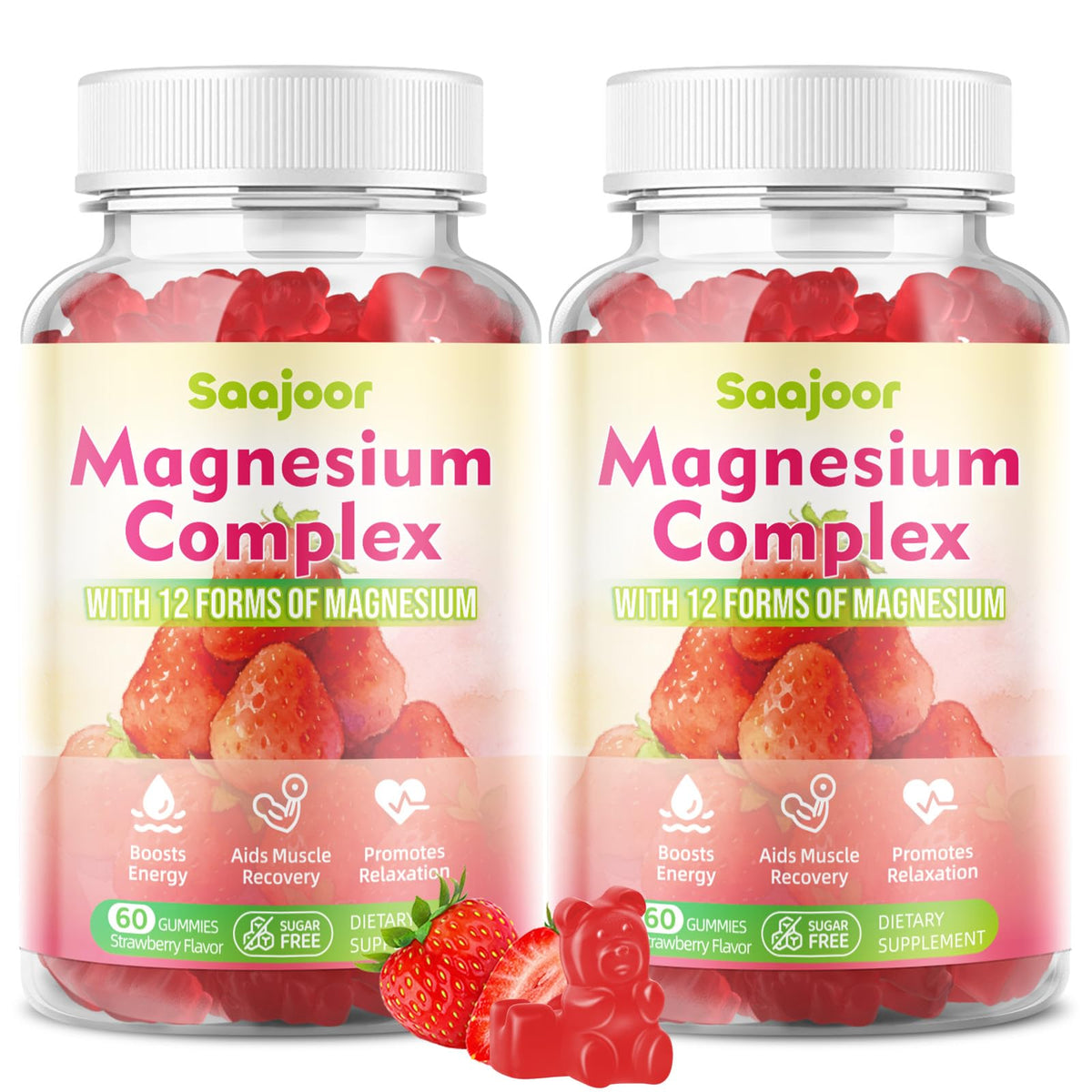 Saajoor Gummies Magnésium 12 Formes 120 Gouttes saveur fraise vue de face