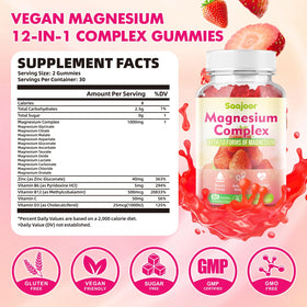 Saajoor Gummies Magnésium 120 Gouttes avec illustration des ingrédients