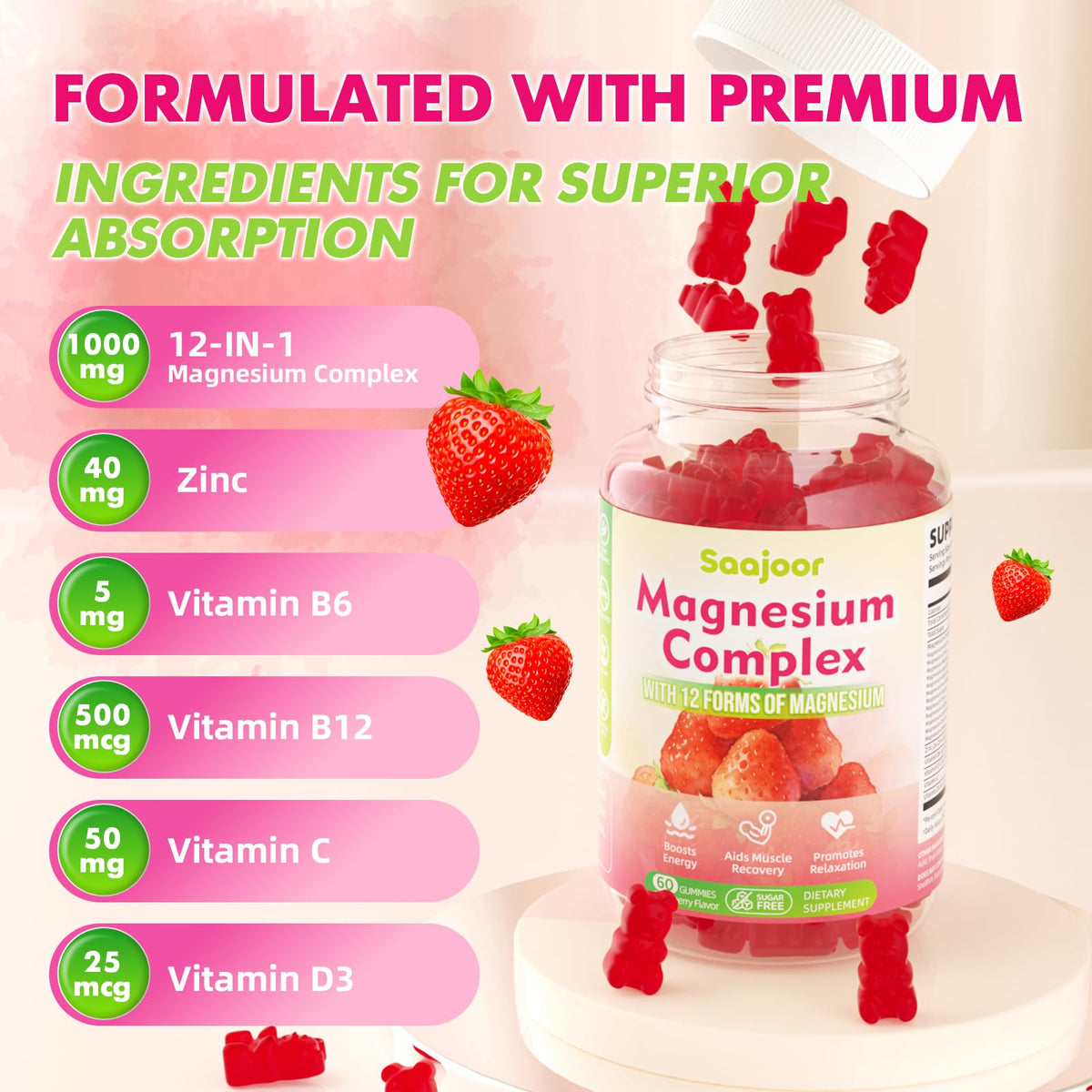 Saajoor Gummies Magnésium 120 Gouttes en main avec fond naturel