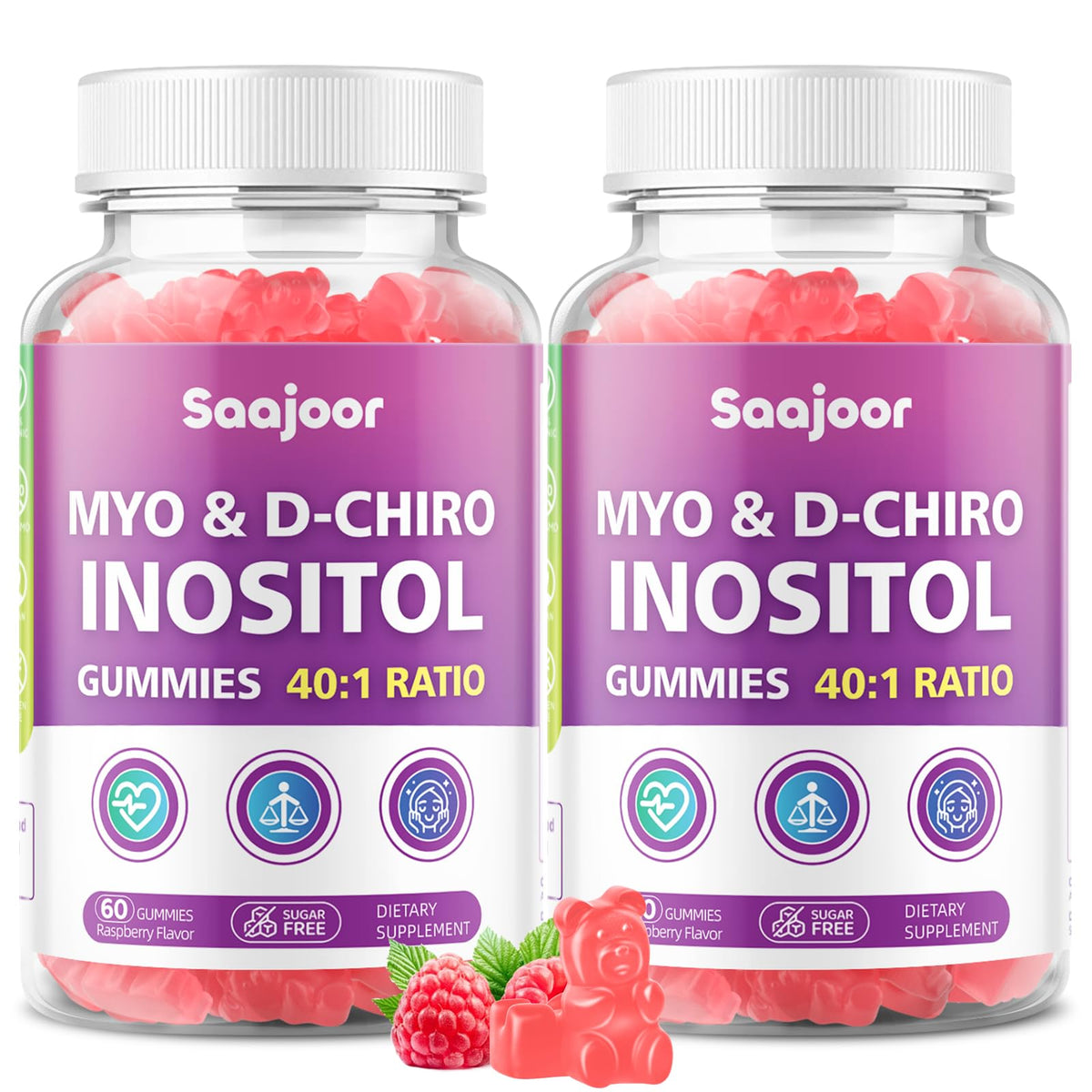 Saajoor Gummies Myo-Inositol & D-Chiro-Inositol 120 Gummies packaging