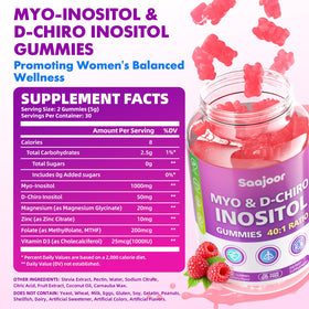Saajoor Gummies Myo-Inositol & D-Chiro-Inositol raspberry flavor close-up