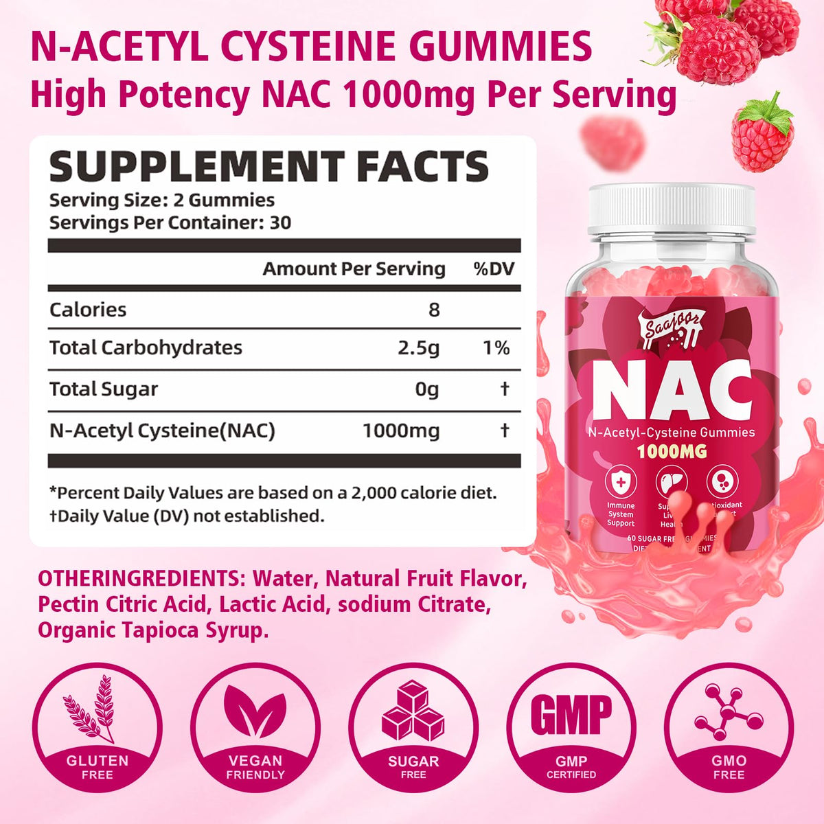 Saajoor Gummies NAC 1000mg arrière de l'emballage