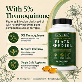 Sabel Huile de Graines Noires Éthiopienne Softgels avec étiquette visible