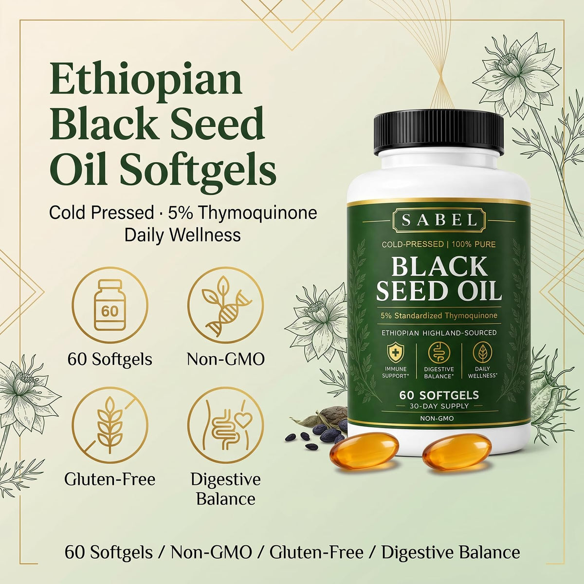 Sabel Huile de Graines Noires Éthiopienne Softgels vue de côté