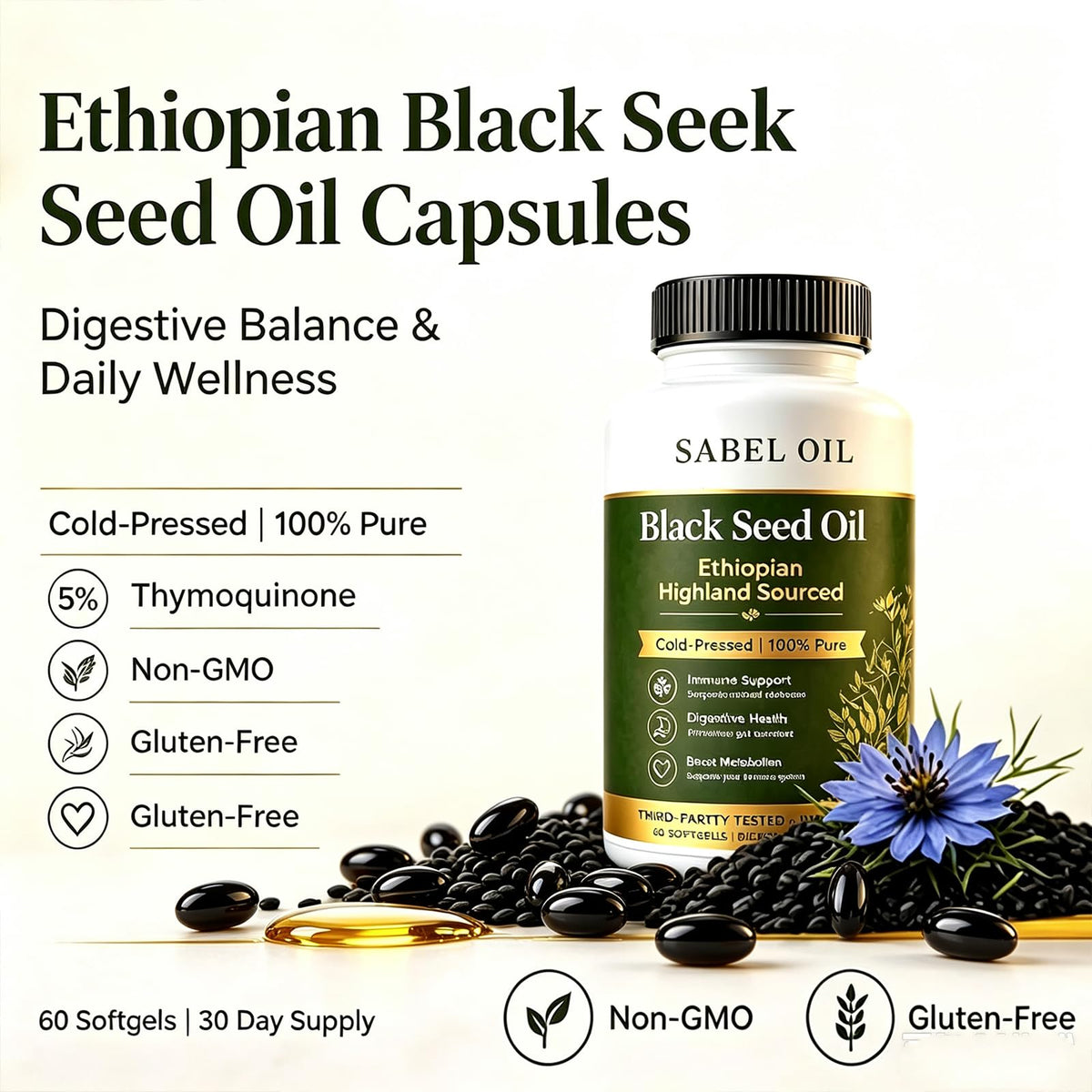 Sabel Oil Huile de Graine Noire Éthiopienne 60 gélules emballage
