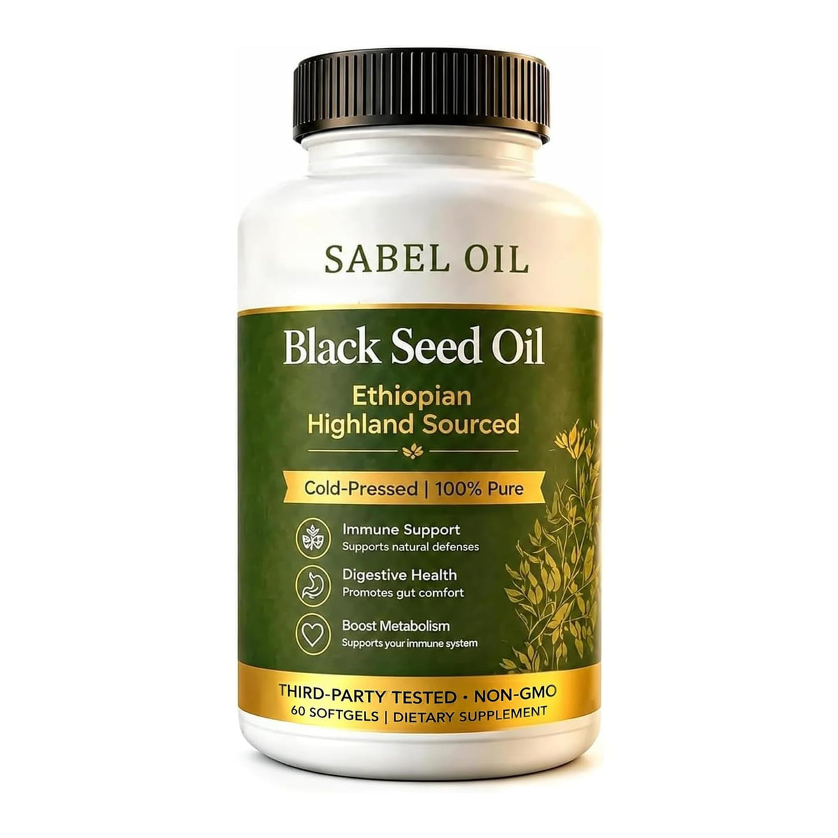 Sabel Oil Huile de Graine Noire Éthiopienne 60 gélules en vue de face