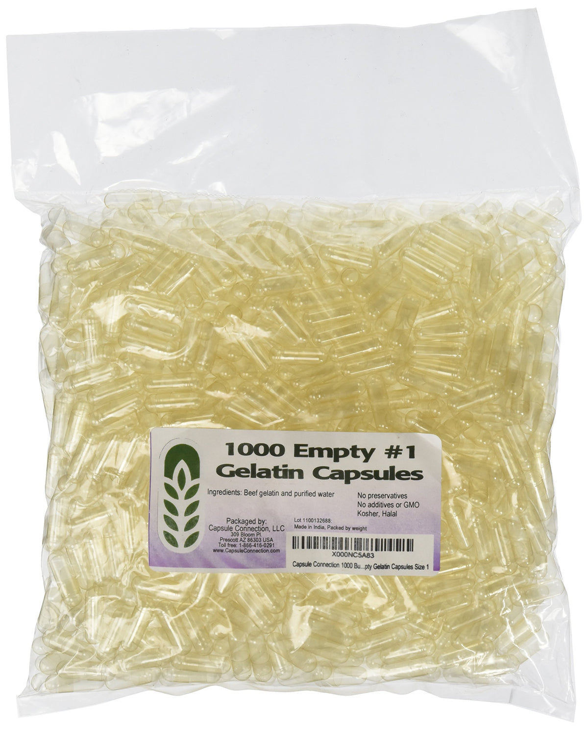 Sac de 1000 capsules vides en gélatine de Capsule Connection