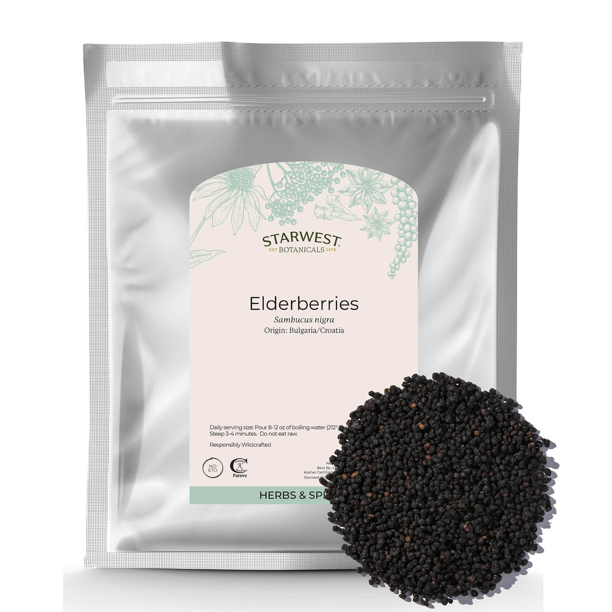 Sac de baies de sureau entières Starwest Botanicals de 481g
