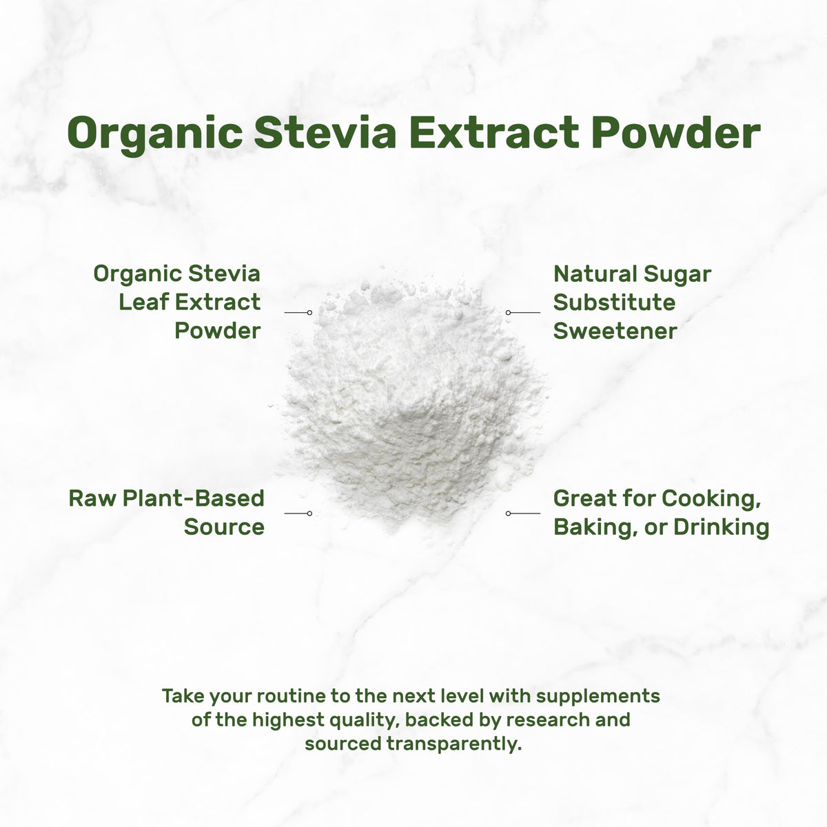 Sac de poudre d'extrait de stévia bio DEAL SUPPLEMENT avec dosage