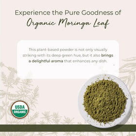 Sac de poudre de moringa bio Starwest Botanicals ouvert, montrant la texture