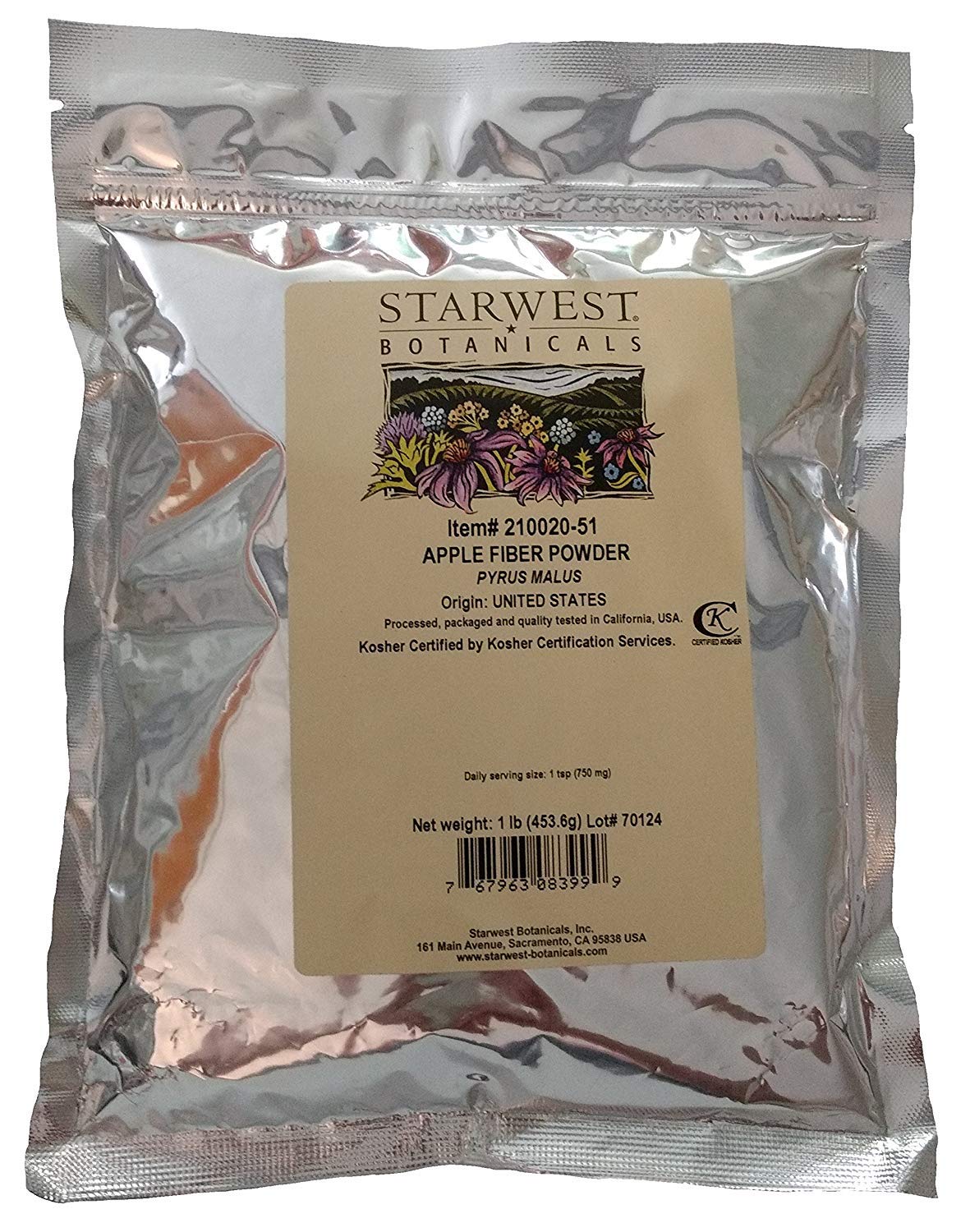 Sac refermable de 1 lb de poudre de fibre de pomme Starwest Botanicals