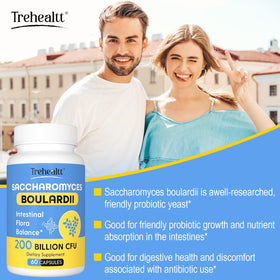 Saccharomyces Boulardii Trehealtt, capsules sur une surface en bois