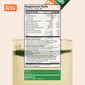Sachet Bulletproof Greens ouvert avec mélange de poudre