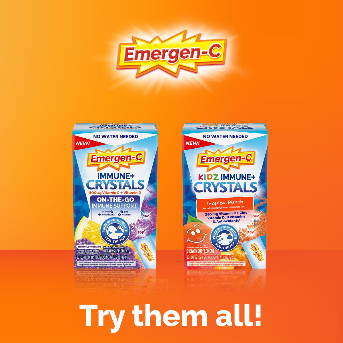 Sachet Crystals daily wellness Plus d'Emergen-C avec fruits en arrière-plan