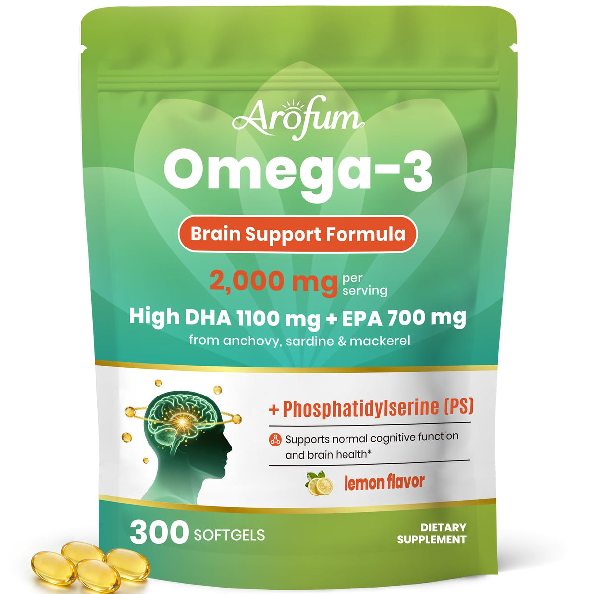 Sachet d'Arofum huile de poisson Omega 3 2000mg avec gélules miniatures