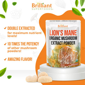 Sachet d'extrait de Lion's Mane Ellie's Best avec étiquette bio