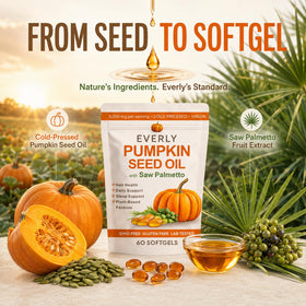 Sachet d'huile de graine de citrouille EverIy avec informations nutritionnelles