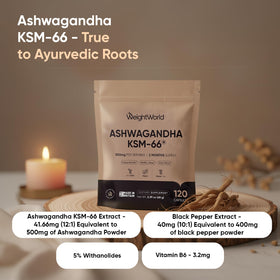 Sachet de 120 capsules d'Ashwagandha KSM-66 de WeightWorld