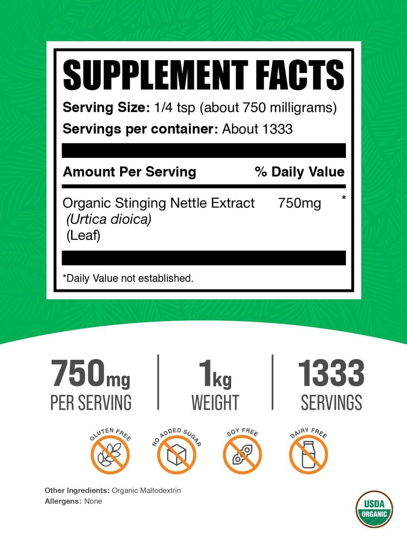 Sachet de 1kg de Poudre d'Extrait de Fougère Ortie Bio avec étiquette
