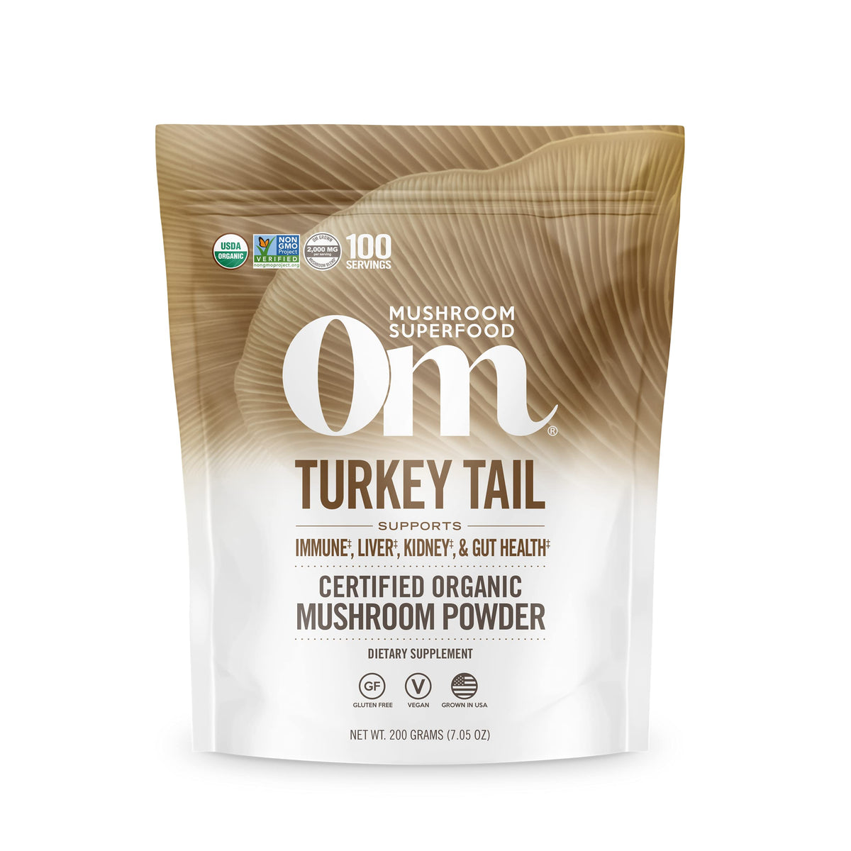 Sachet de 209g de poudre de champignon Turkey Tail bio, vue avant