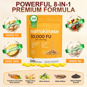 Sachet de 240 gélules de NVXNMSD Nattokinase sur fond blanc