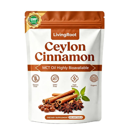 Sachet de 300 softgels de Canelle de Ceylan LivingRoot avec Huile MCT