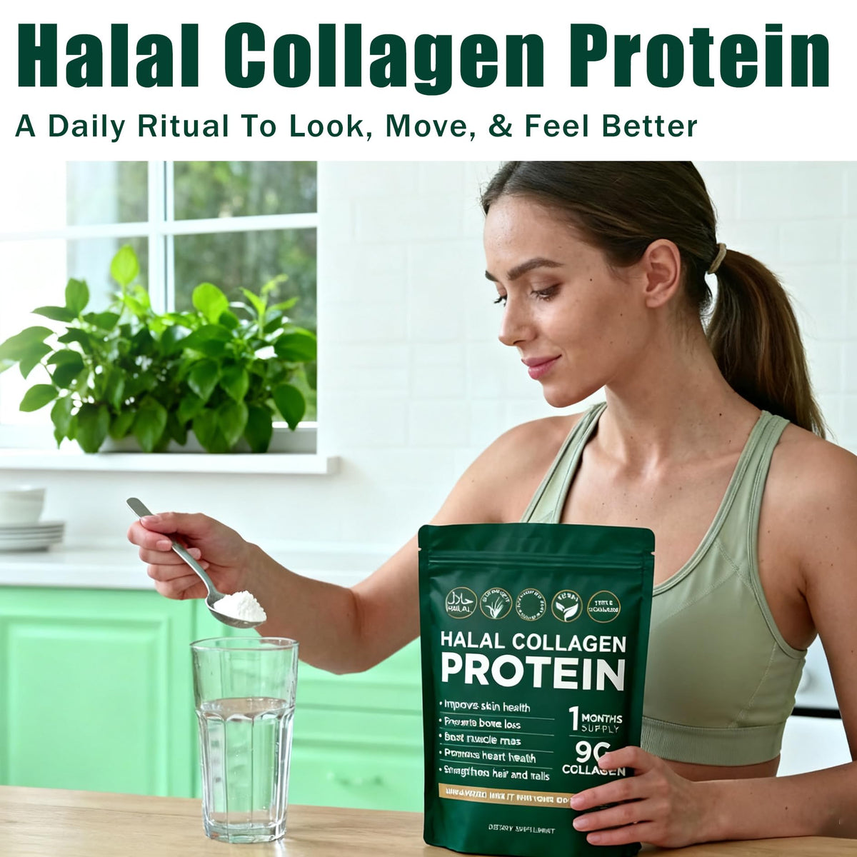 Sachet de 308g de collagène halal Lexenic sur fond blanc