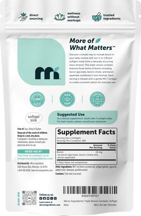 Sachet de 360 gélules de Bore Micro Ingredients sur une table