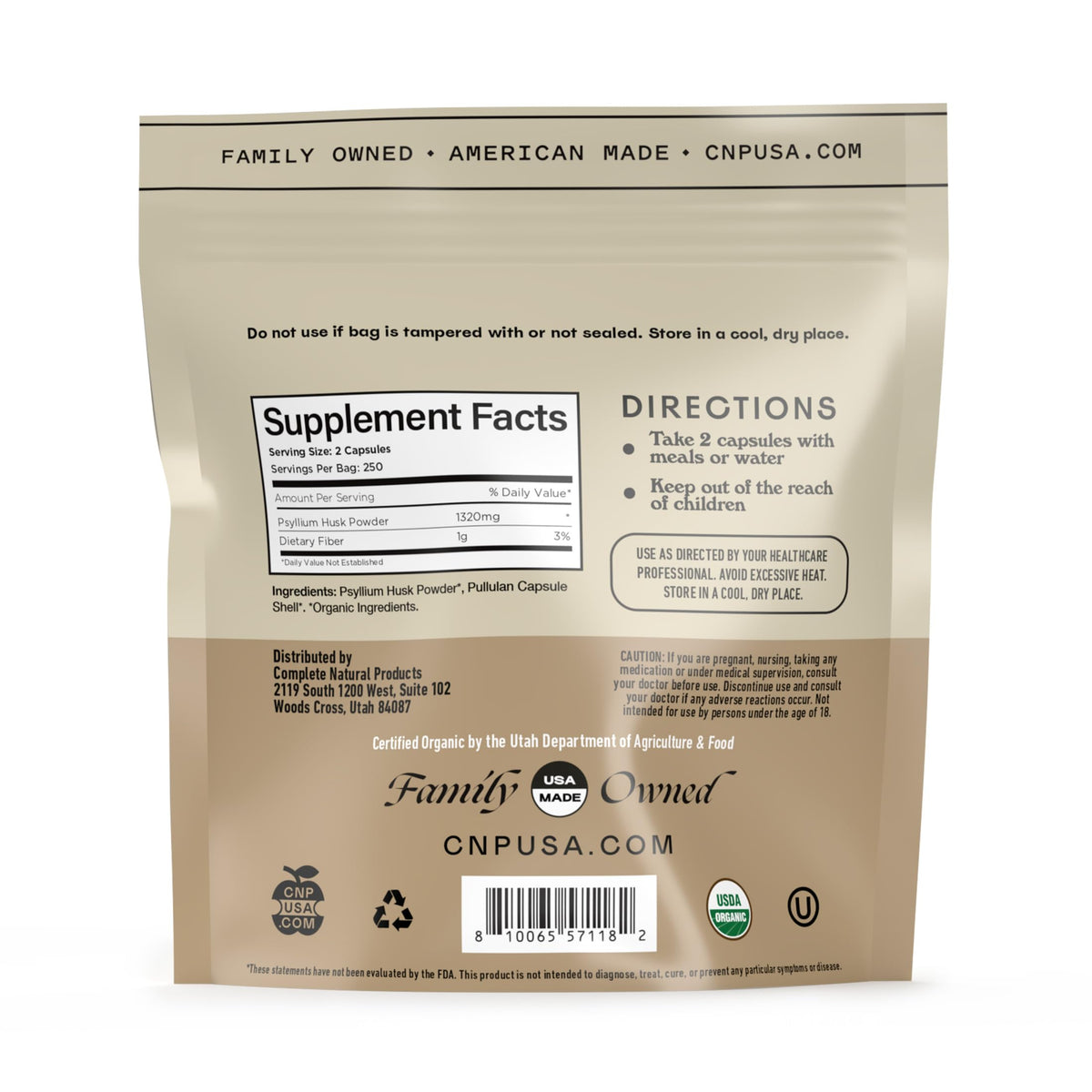 Sachet de 500 capsules de psyllium biologique