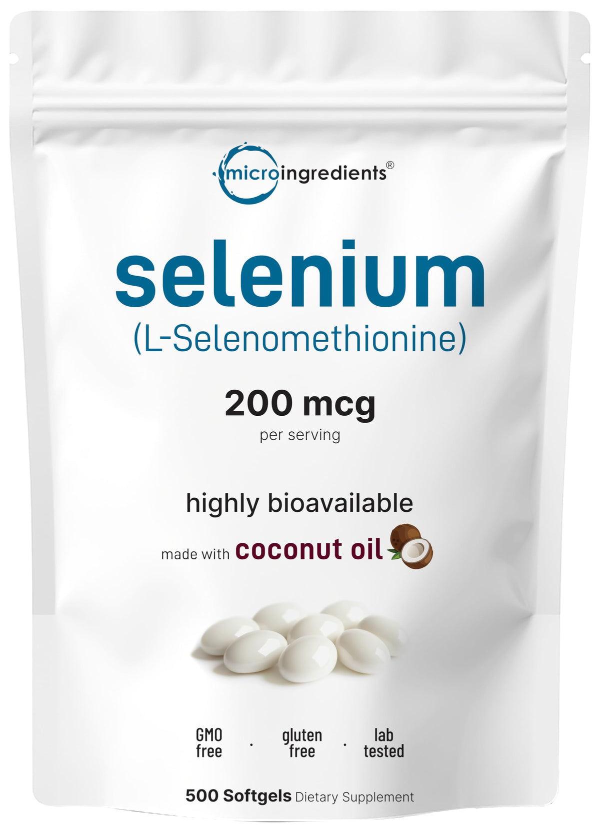 Sachet de 500 gélules de sélénium à l'huile de coco Micro Ingredients