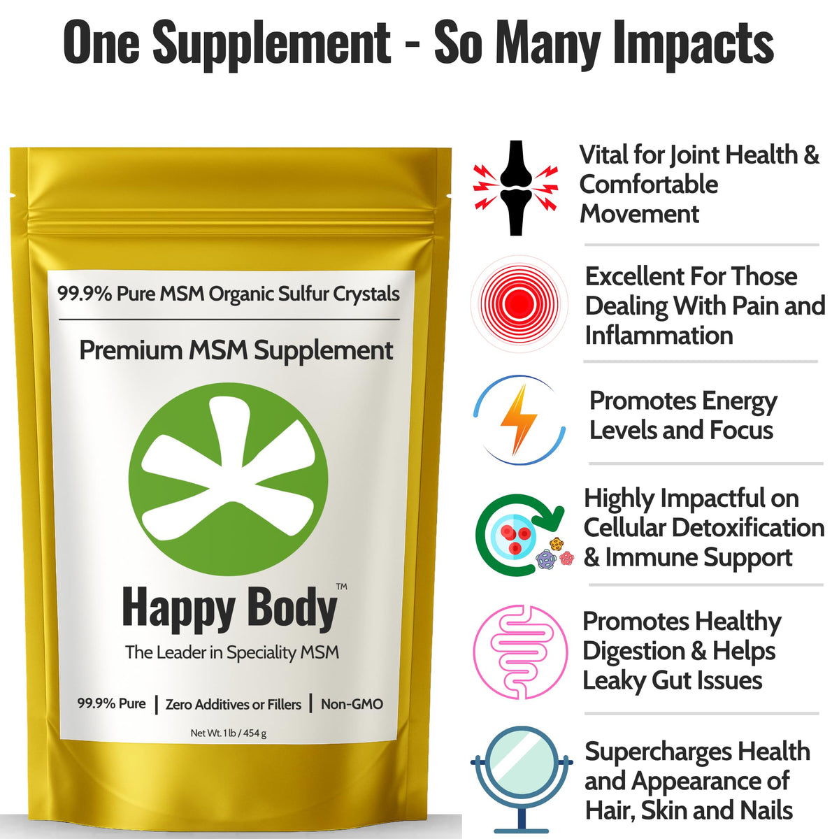 Sachet de 907g de cristaux de soufre HAPPY BODY sur une table