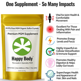 Sachet de 907g de cristaux de soufre HAPPY BODY sur une table