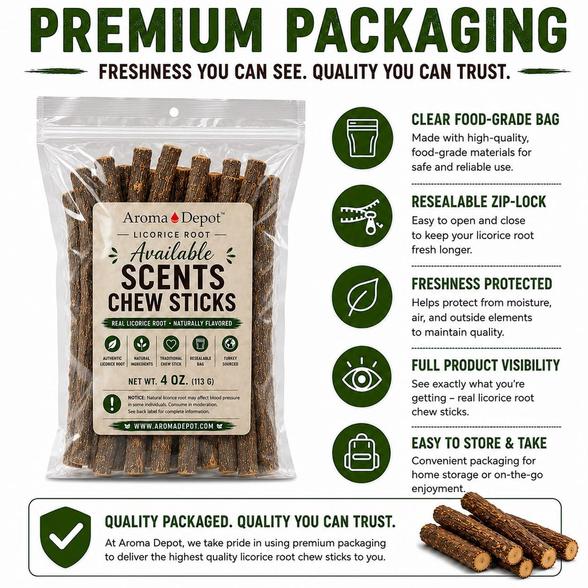 Sachet de bâtonnets de réglisse Aroma Depot ouvert