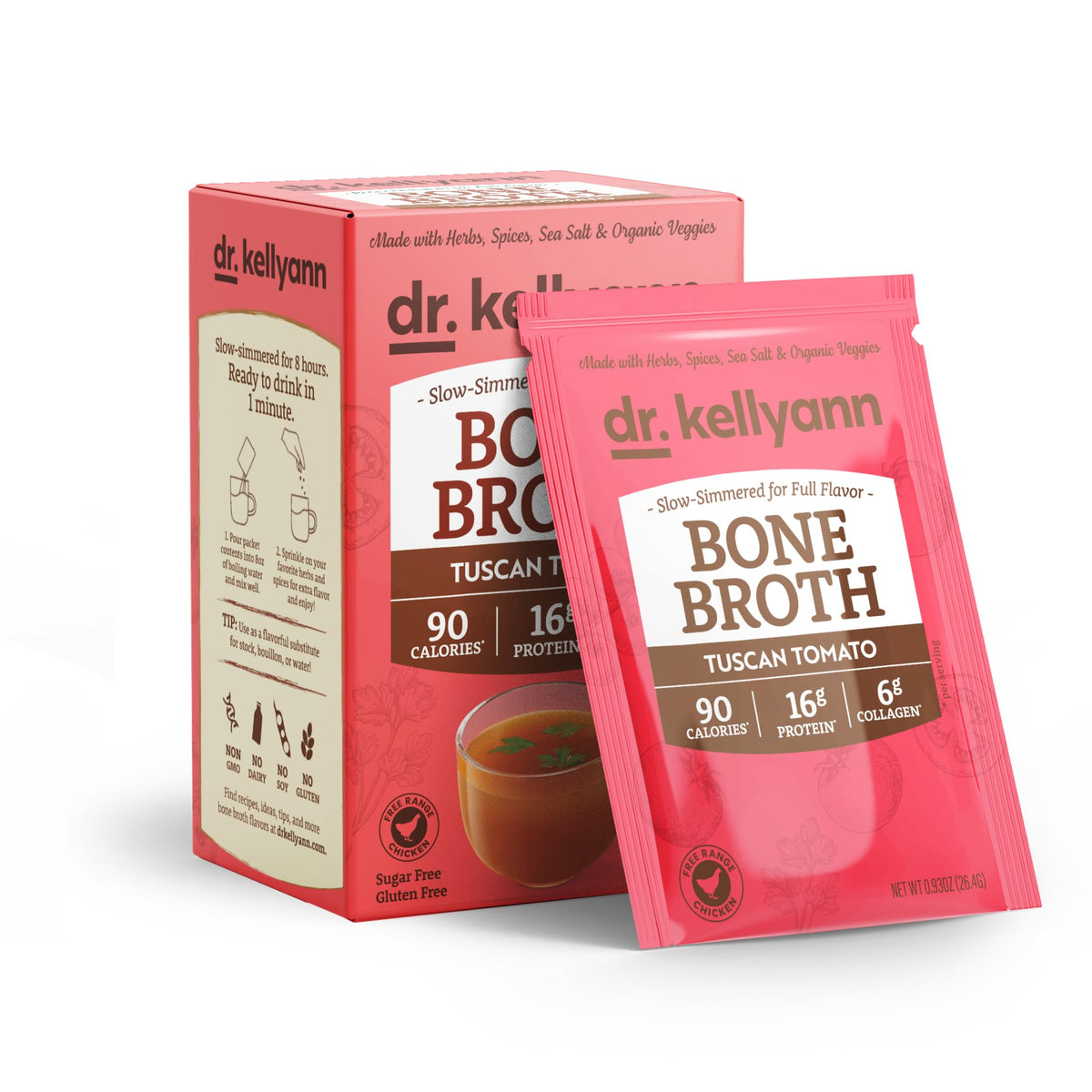Sachet de bouillon d'os Dr. Kellyann goût tomate toscane