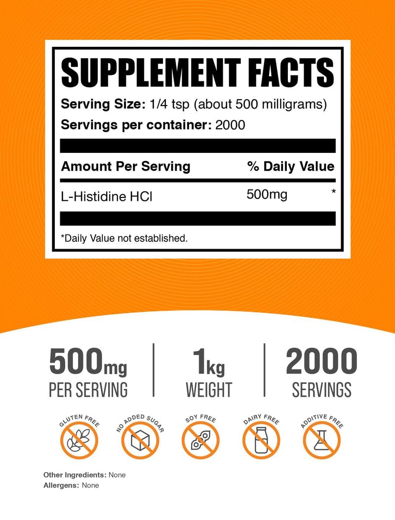 Sachet de BulkSupplements Poudre L-Histidine HCl 1kg ouvert