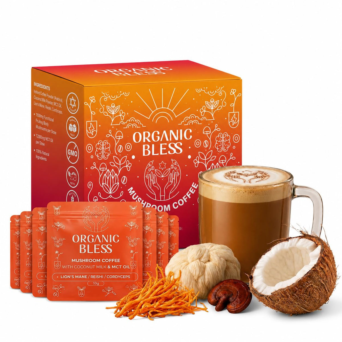 Sachet de café champignon Organic Bless face avant