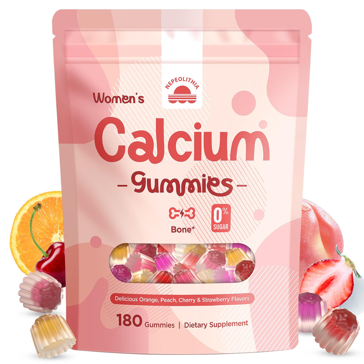 Sachet de Calcium Gummies pour Femmes Nepeolithia avec variété de saveurs fruitées