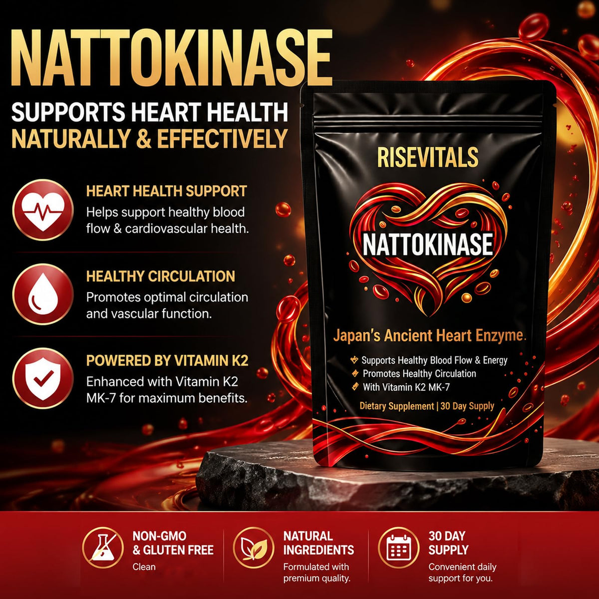 Sachet de capsules Nattokinase de Rise Vitals, vue arrière