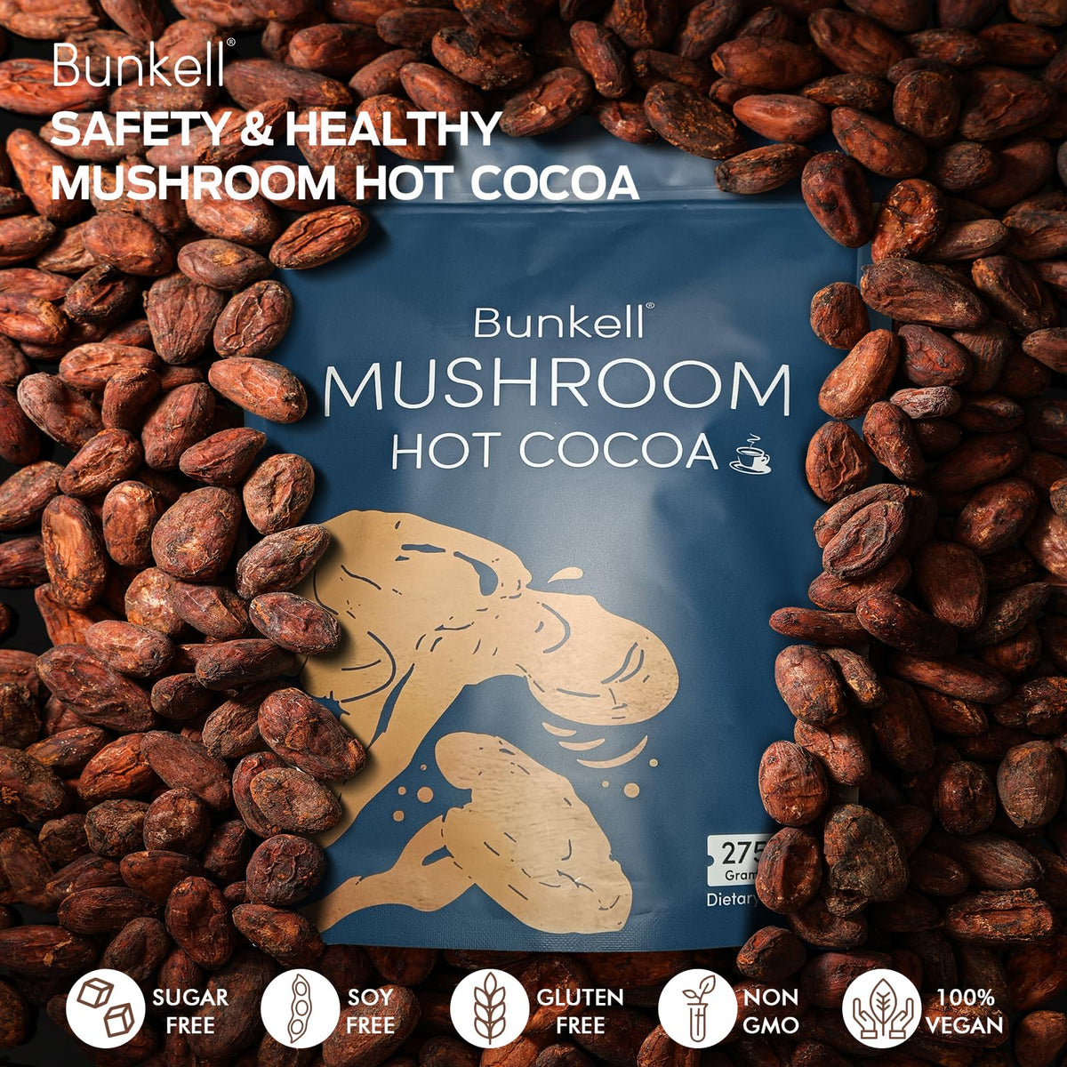 Sachet de chocolat chaud aux champignons Bunkell ouvert