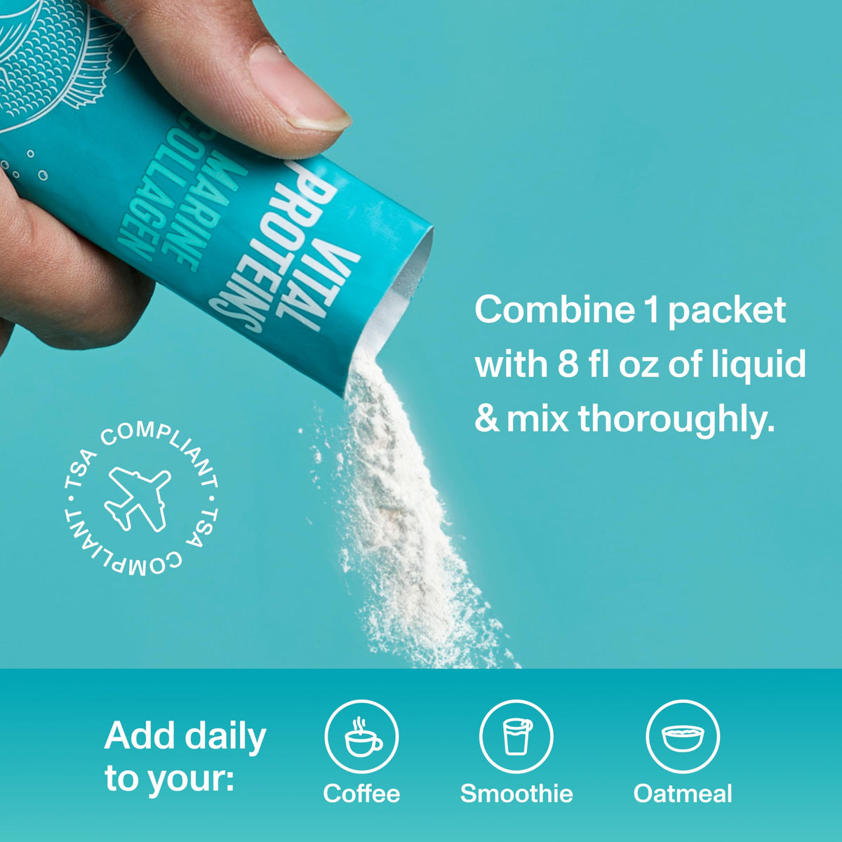 Sachet de collagène marin Vital Proteins ouvert avec contenu visible